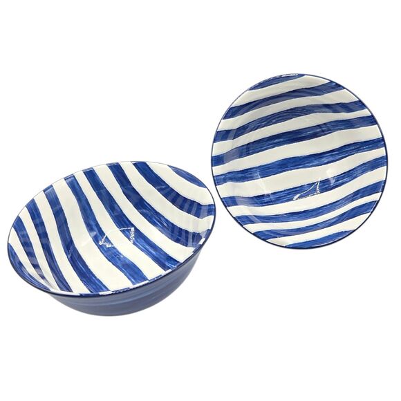 Brandani Italy Sushi Experience 8pc Porcelain Ramen Noodle Bowl Set Blue Striped - Picture 6 of 13